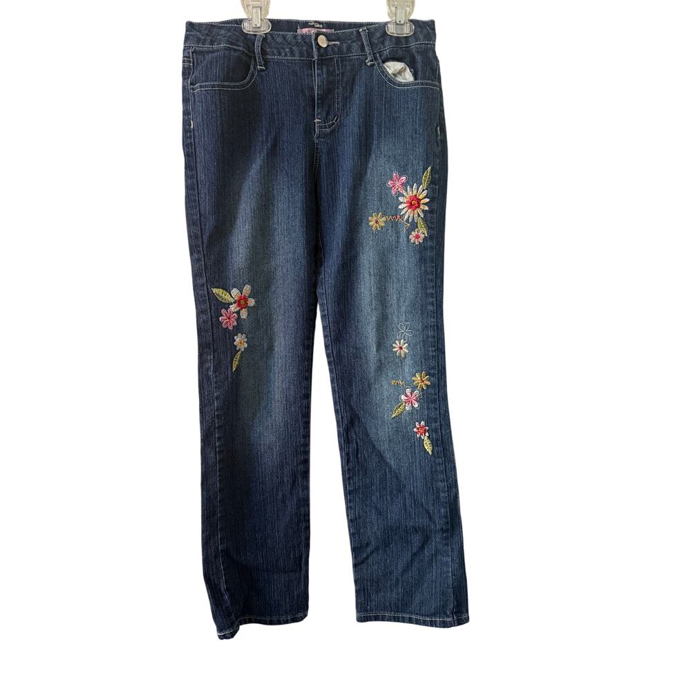 Pink Angel y2k Girls‎ Size 16 Embroidered Flowered Jeans